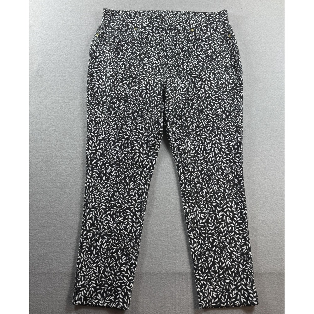 Michael Michael Kors Pants Womens Larg Black Floral Ankle‎ Pull On Stretch Denim